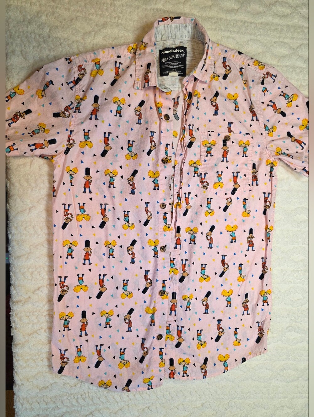 Nickelodeon Hey Arnold Pink Button Up Shirt Size Small